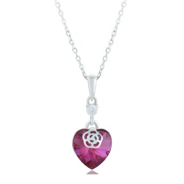 Pink Crystal Stone silver necklace