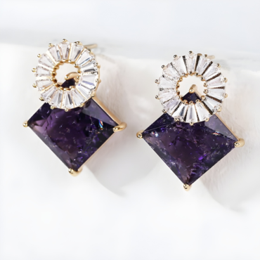 Purple Earring With White Stones